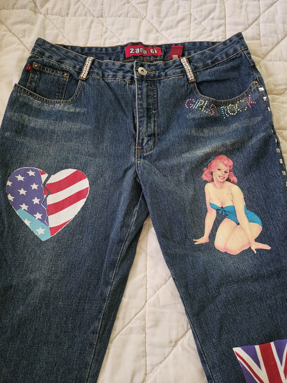 Zana Di- Y2K- Tall Jeans w/ Studded Legs, Appliques and Rhinestones Size 11 - Picture 10 of 10